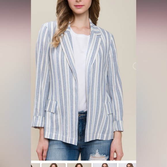 26 Fabulous Linen Stripe Roll-Sleeve Blazer - Picture 4 of 4